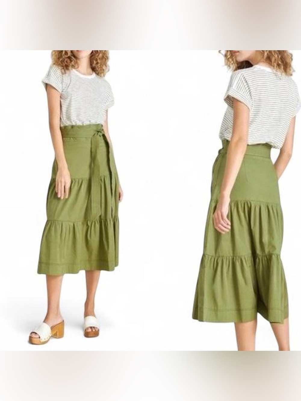 Veronica Beard Olive Tiered Midi Dress with Self Tie